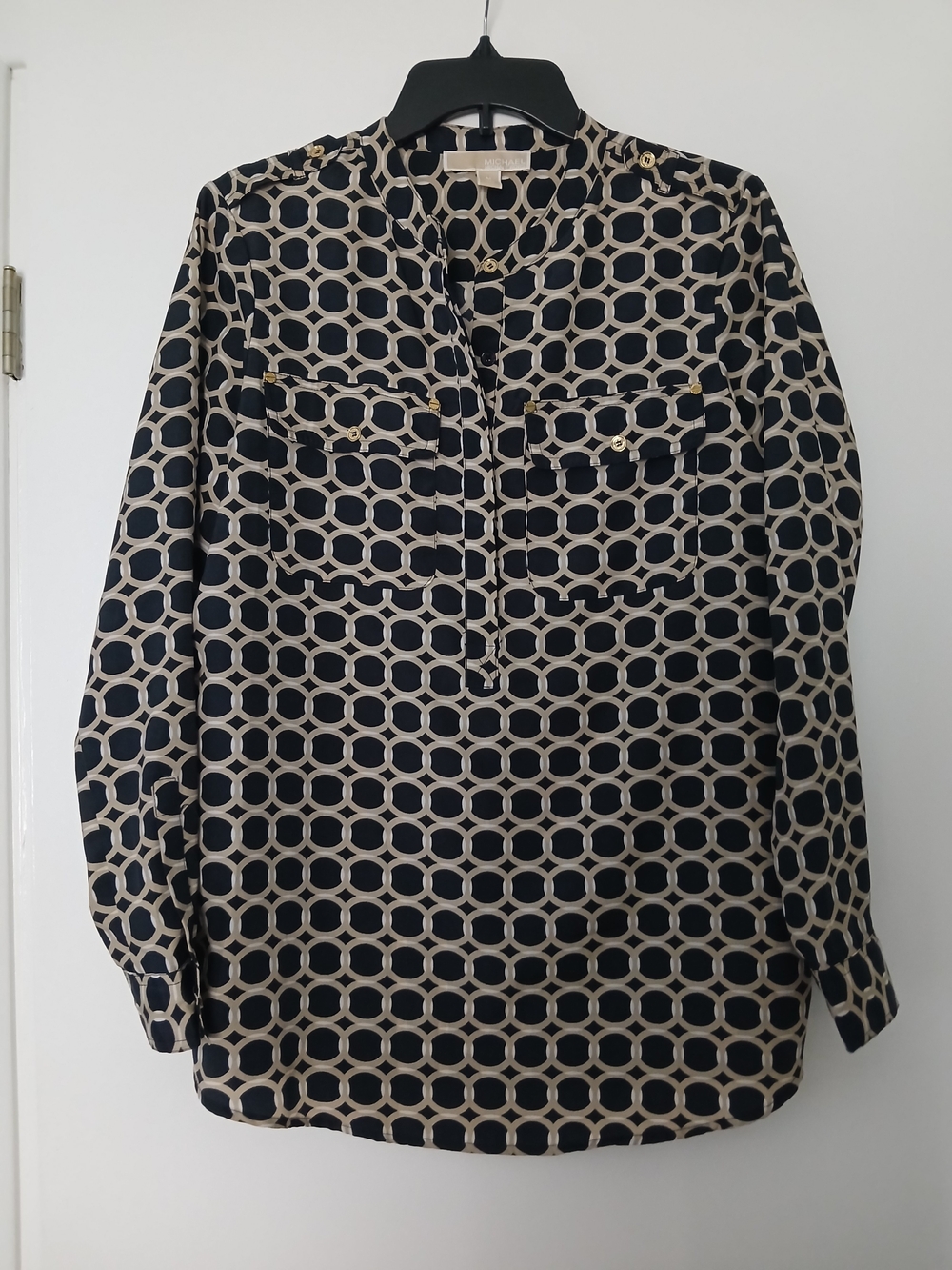 MICHAEL Michael Kors Navy and Cream Chain-Link Print Pullover Top